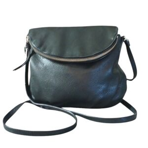 Margot NY -- Natalie Black Leather Handbag Flap Zip Crossbody Purse